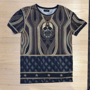 Zara Men's Ornate Skull Tee - Black and Gold
